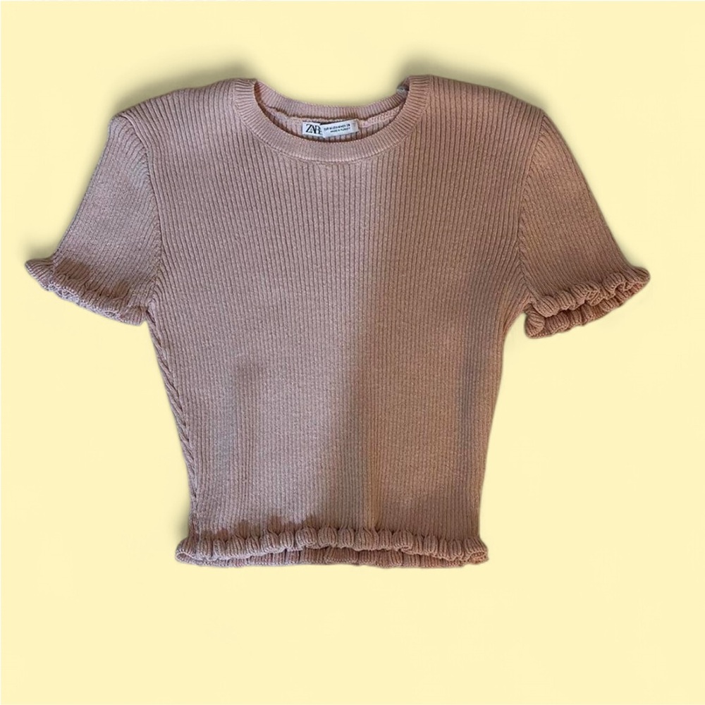 Zara Blush Ribbed Knit Tee